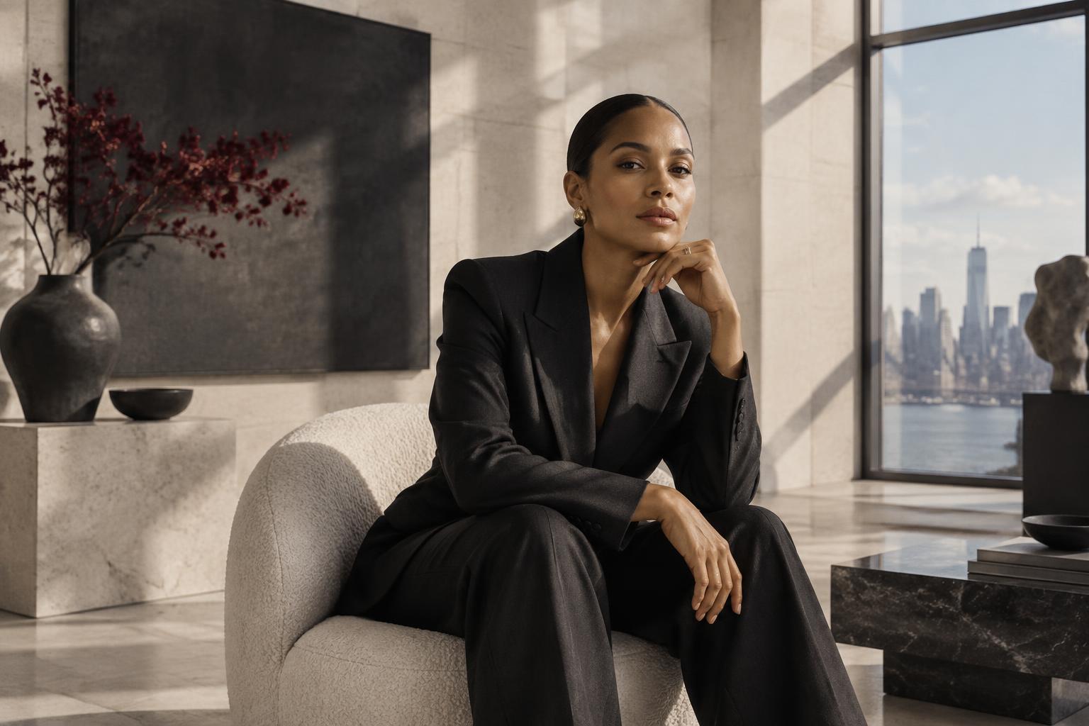 Founder seated in a modern New York studio